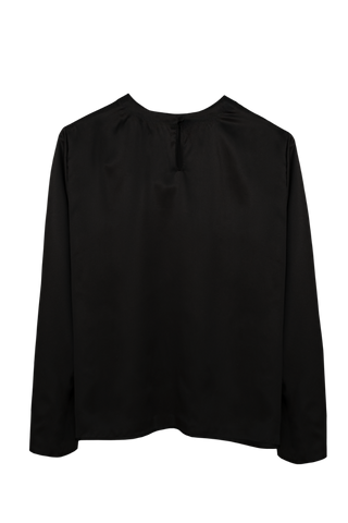 Back view of HERTH Andie T-shirt in black organic silk — sustainable womenswear crafted in Italy, available at ASSOLUTO Boutique.