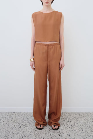 HERTH Ariel crop top and Jody trousers in earth habotai silk — timeless Italian womenswear available at ASSOLUTO boutique
