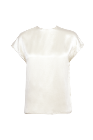 HERTH Cora short-sleeve silk top in Almond (Pearl) organic silk, handcrafted in Italy and available at ASSOLUTO boutique.