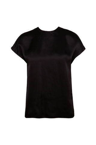 HERTH Cora short-sleeve silk top in Black organic silk, crafted in Italy and available at ASSOLUTO boutique.