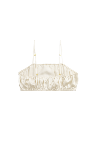 Back view of Eve silk bandeau bra top in almond by HERTH – sustainable Italian lingerie crafted from GOTS-certified organic silk.