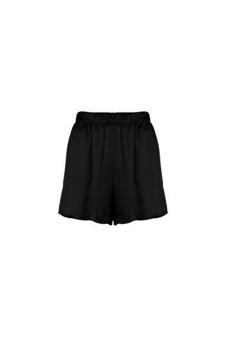 HERTH Hani silk shorts in Black, crafted in Italy from GOTS-certified organic silk. Available at ASSOLUTO boutique.