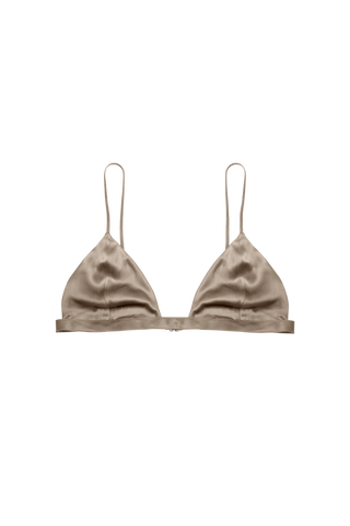 HERTH Ivy triangle bra top in Gold Sand organic silk, handcrafted in Italy and available at ASSOLUTO boutique.