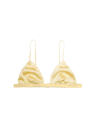 HERTH Ivy triangle bra top in Yellow Butter, crafted from GOTS-certified organic silk in Italy. Available at ASSOLUTO boutique.
