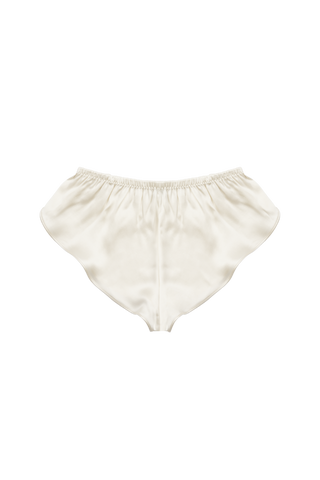 Back view of HERTH Khay silk culotte in Almond, crafted in Italy from GOTS-certified organic silk. Available at ASSOLUTO boutique.