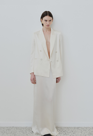 HERTH organic silk ivory blazer and maxi skirt, Italian sustainable fashion for mobile view – Assoluto Studio.