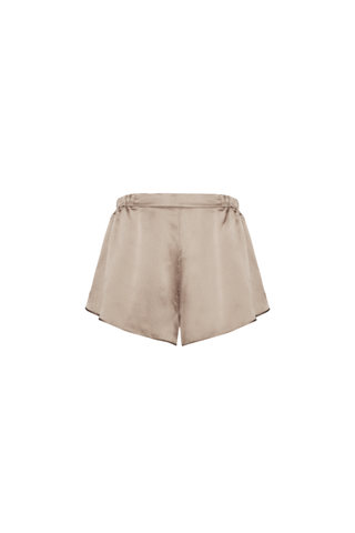 HERTH Yari silk shorts in Gold Sand organic silk, handcrafted in Italy and available at ASSOLUTO boutique.